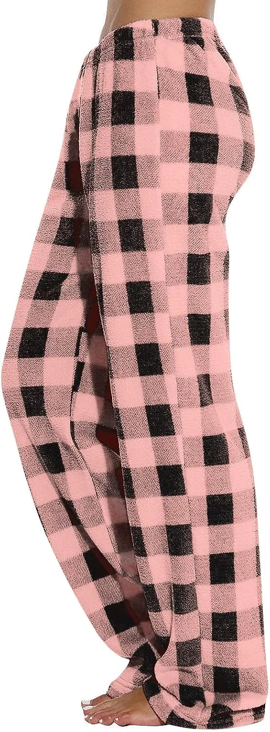 Pajama Pants Women Flannel Plaid Trendy Cute Sleep Pants Winter Soft Comfy Casual Elastic Waist Wide Leg Pants