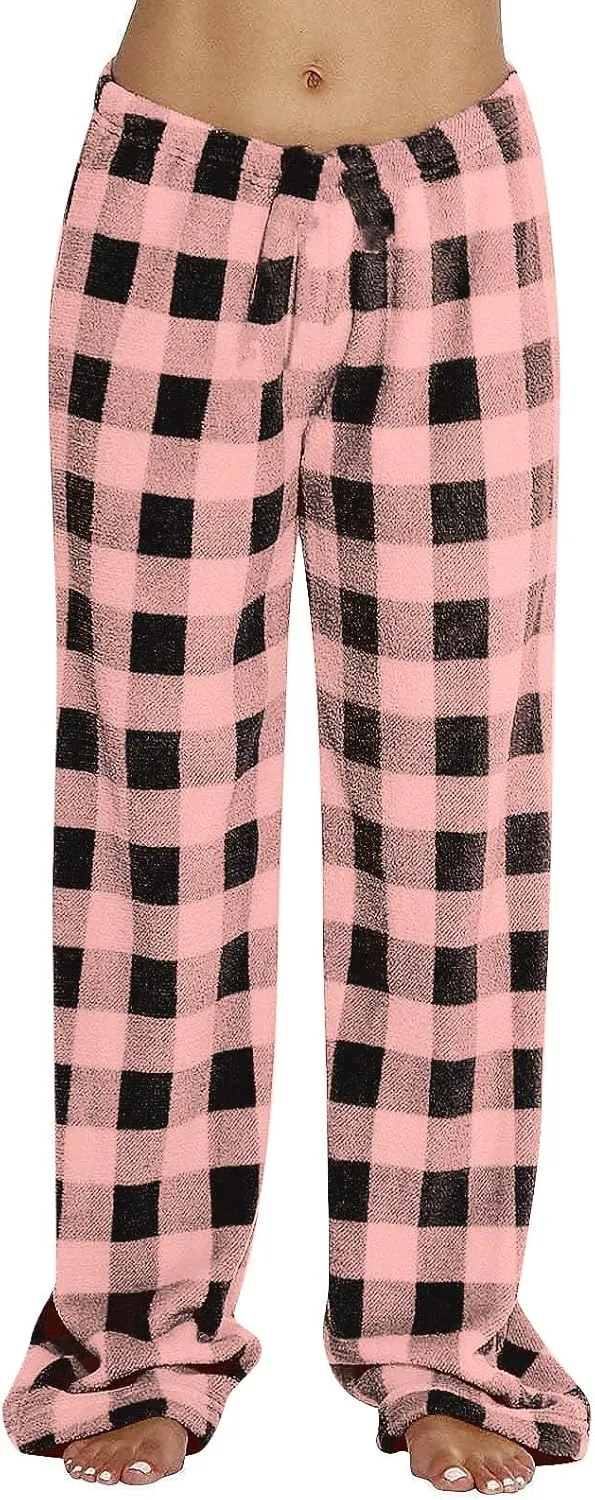 Pajama Pants Women Flannel Plaid Trendy Cute Sleep Pants Winter Soft Comfy Casual Elastic Waist Wide Leg Pants