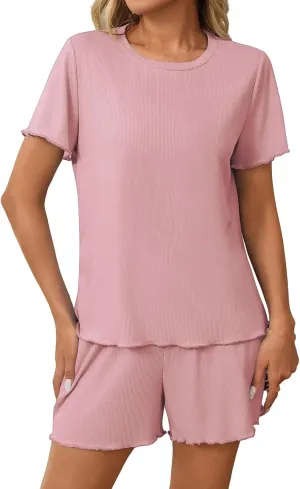 Pajama Sets for Women 2 Piece Shorts Short Sleeve Tshirts and Ruffle Shorts Loungewears Lounge Pajamas Sets