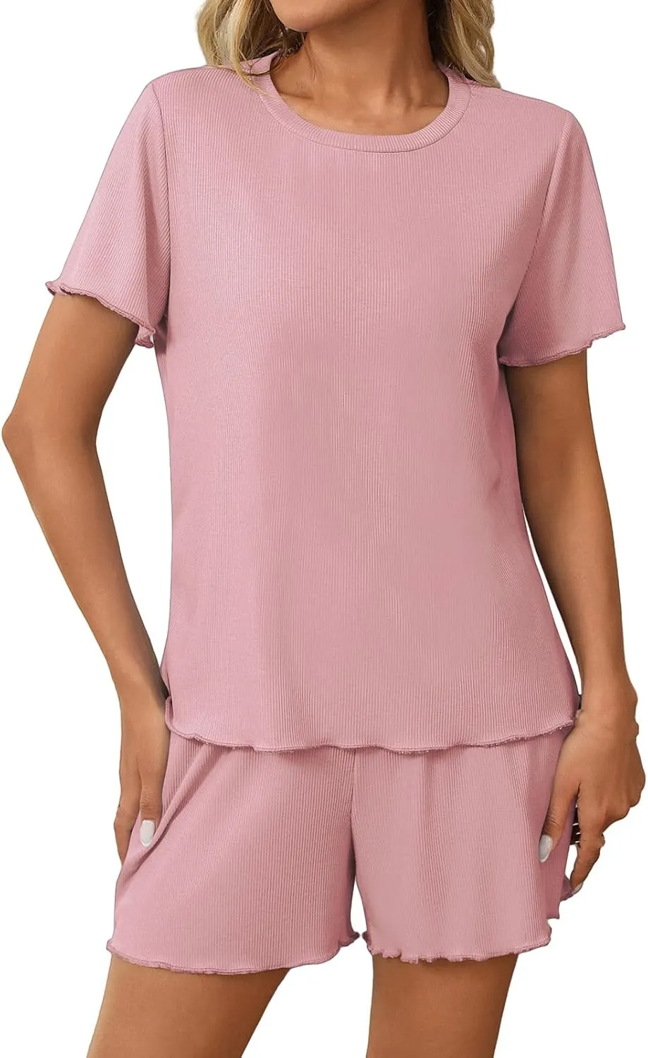 Pajama Sets for Women 2 Piece Shorts Short Sleeve Tshirts and Ruffle Shorts Loungewears Lounge Pajamas Sets