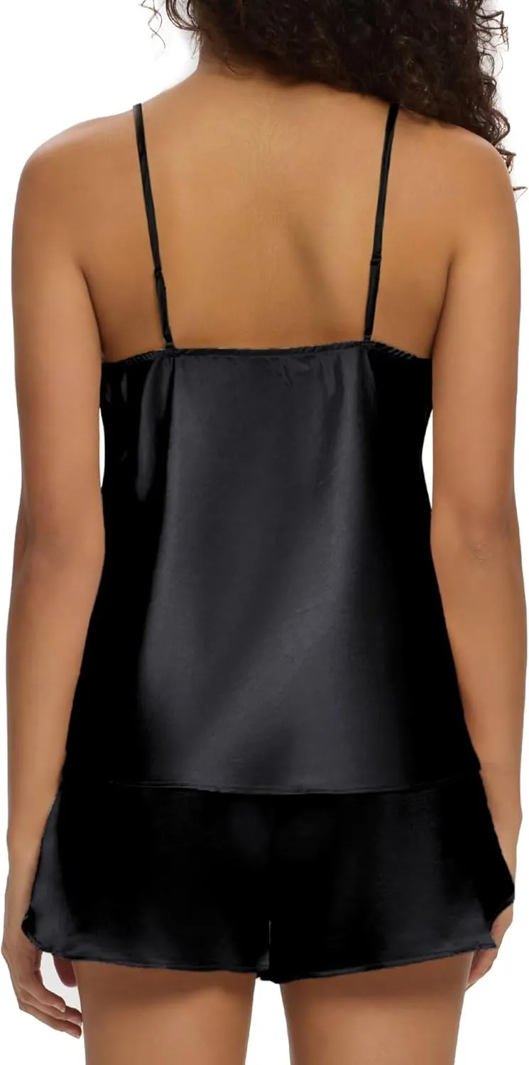 Pajama Sets for Women 2 Piece Silk Lingerie Sleepwear Satin Cami Pj Shorts Set Soft Nightwear