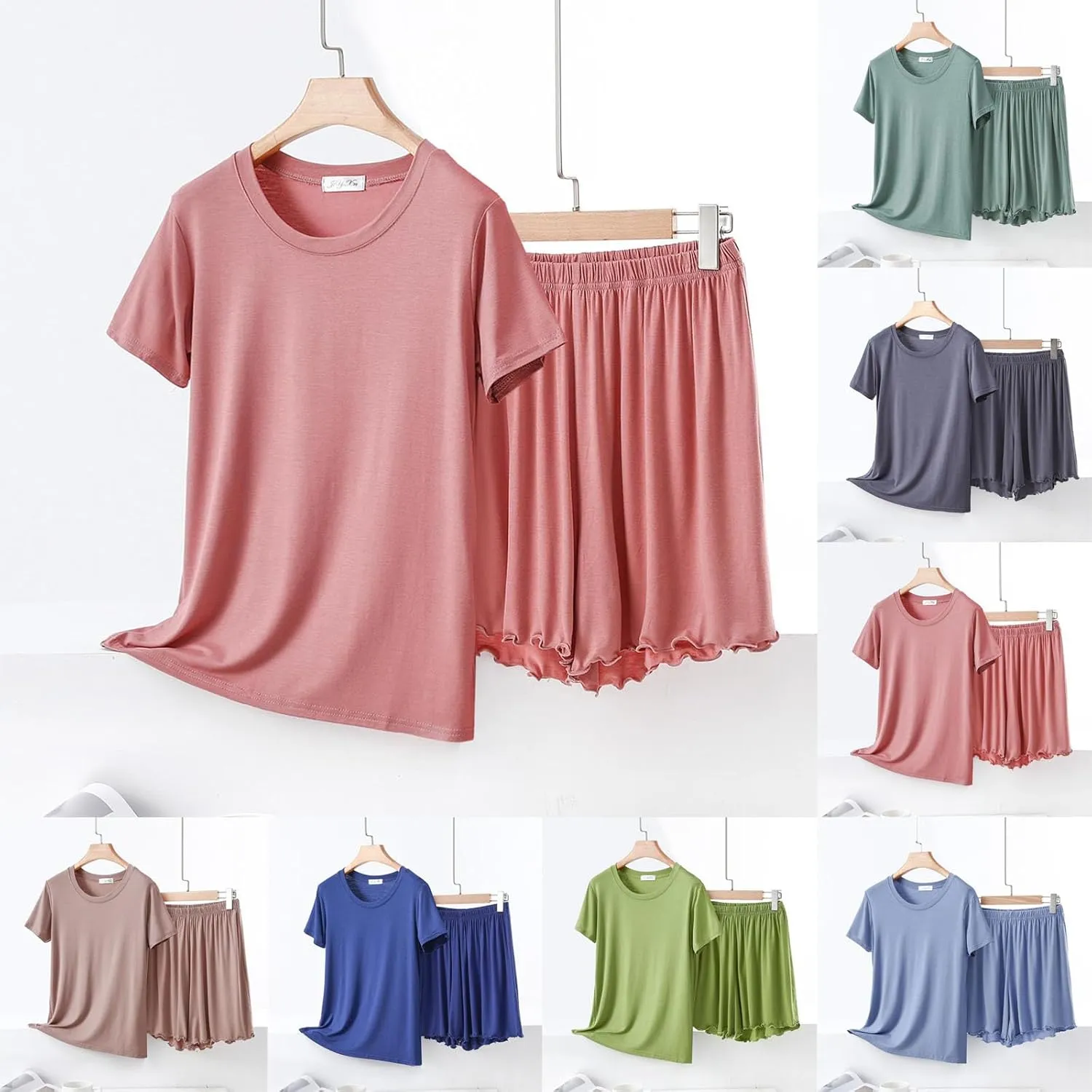 Pajama Sets for Women Soft Modal Summer Shorts Sleepwear Loose Short Sleeve Soft Loungewear Set 2 Piece Outfits