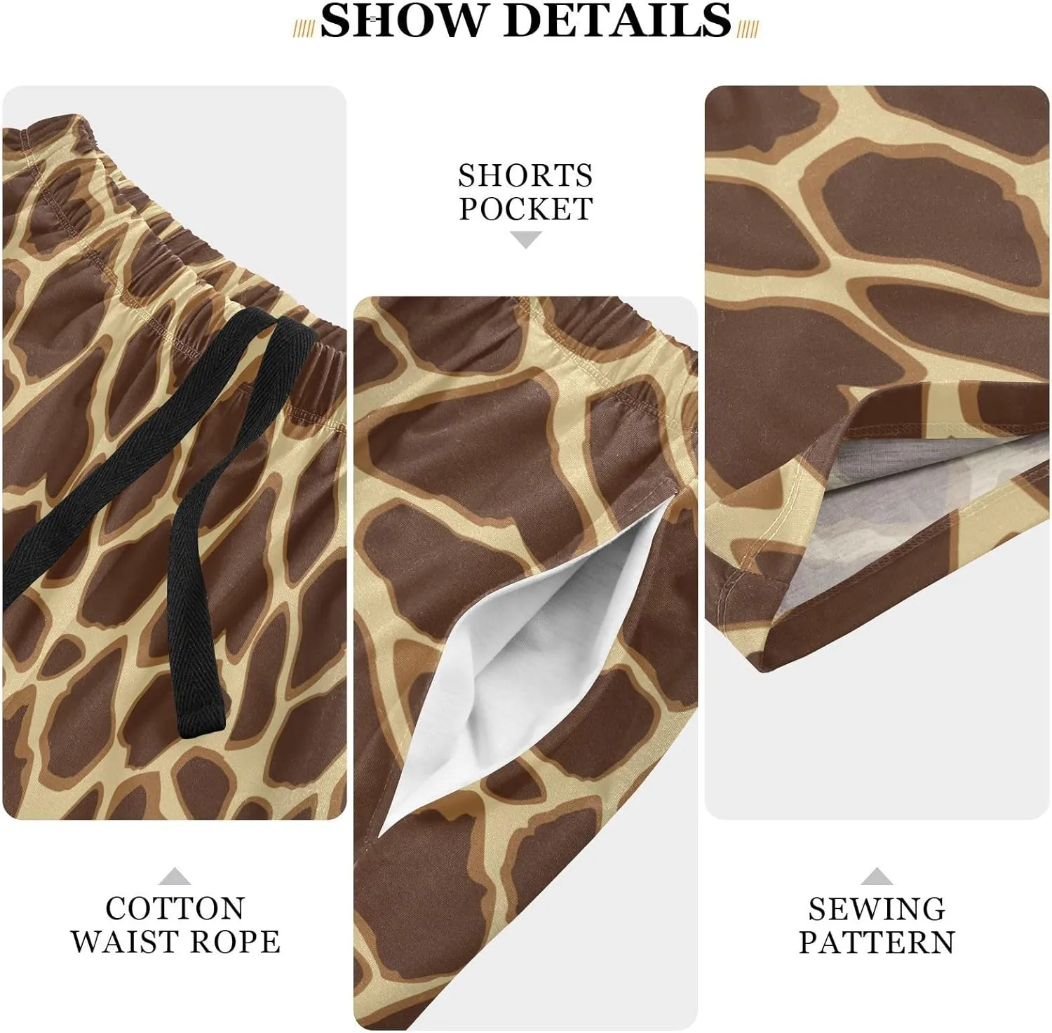 Pajama Shorts for Men Giraffe Print Summer Pajama Pants with Pocket Pjs Bottoms Sleep Shorts Lounge Wear