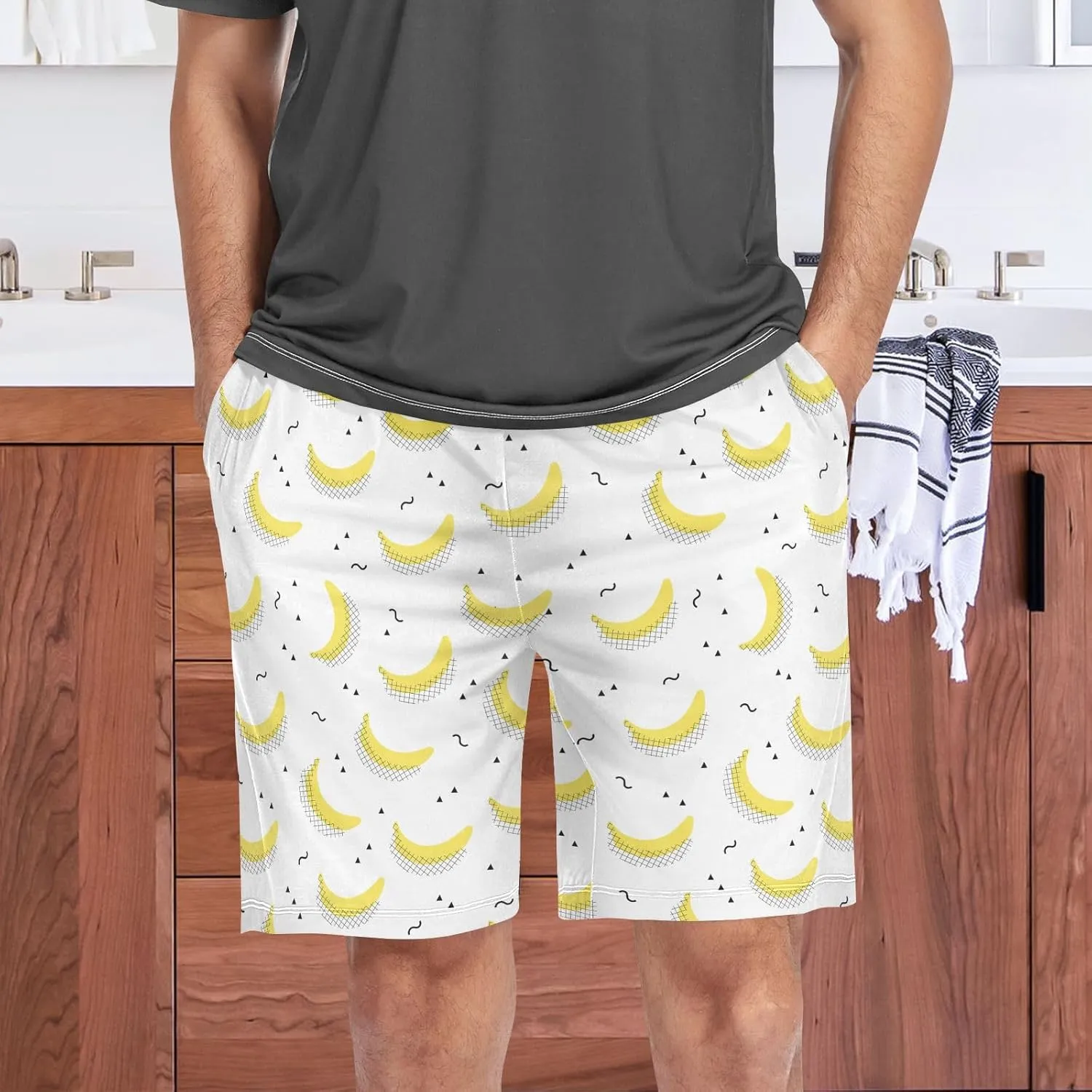 Pajama Shorts for Men Summer Pajama Pants with Pocket Pjs Bottoms Sleep Shorts Lounge Wear