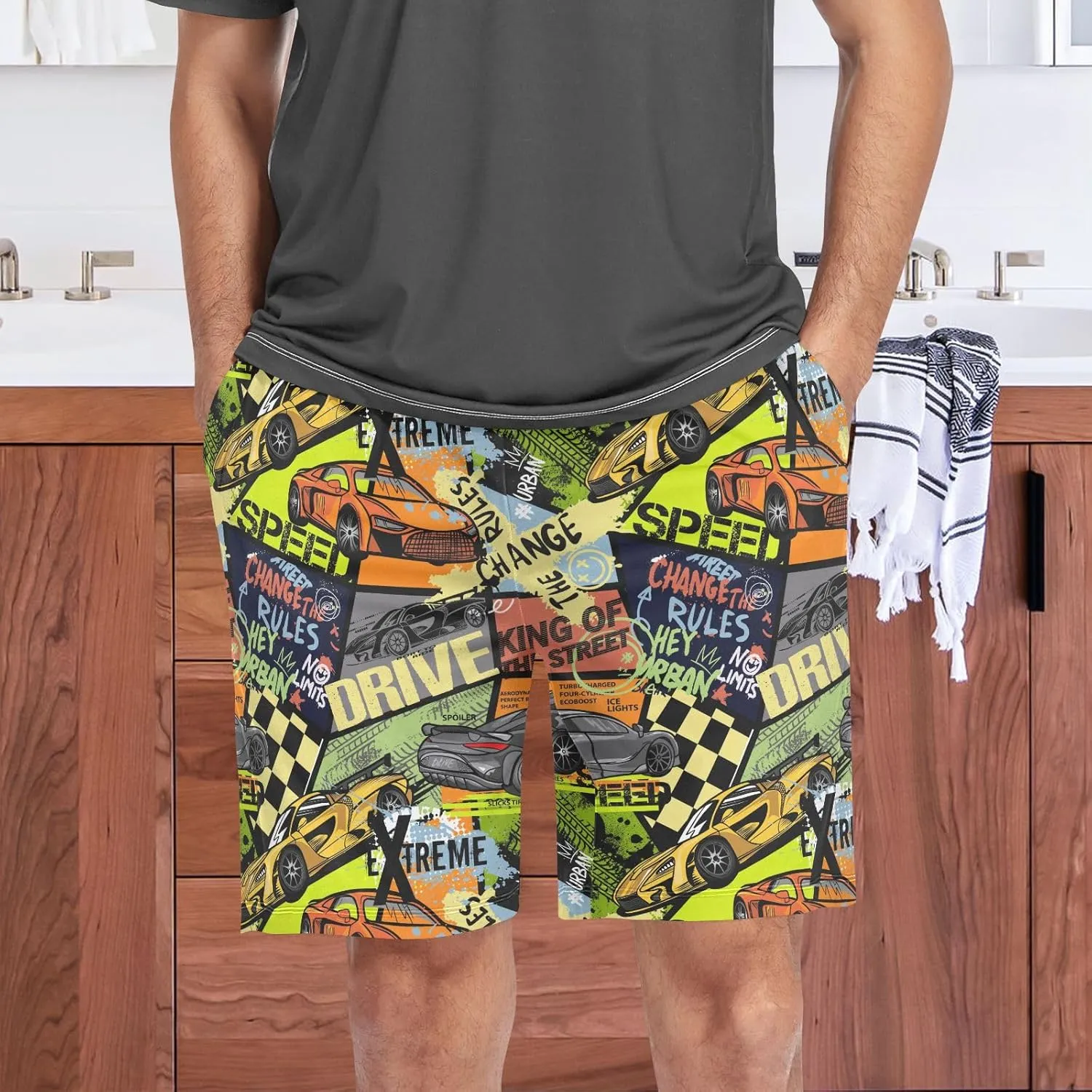 Pajama Shorts for Men Summer Pajama Pants with Pocket Pjs Bottoms Sleep Shorts Lounge Wear