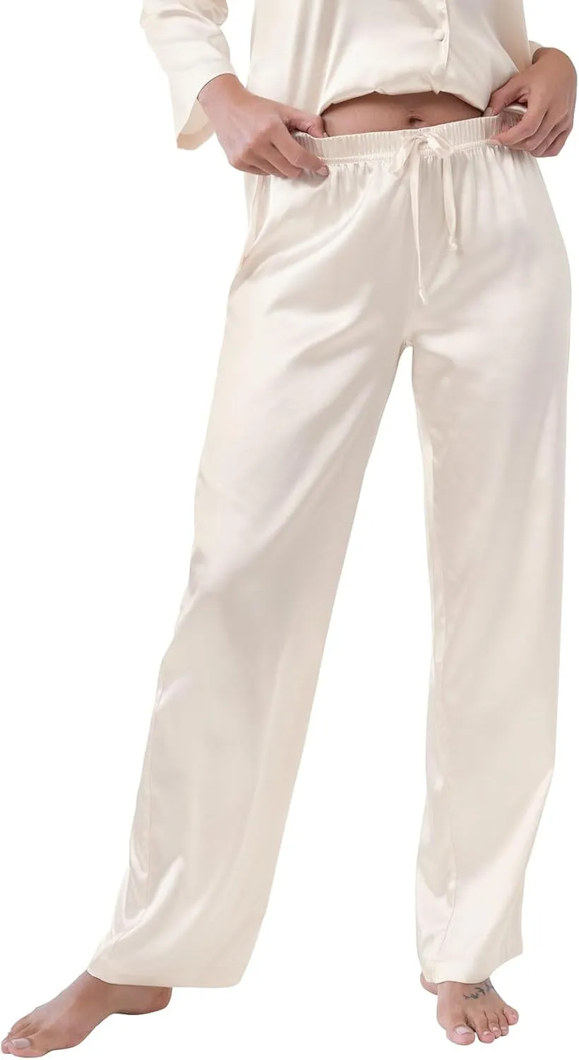 PajamaGram Women's Smooth Seduction Satin Button Front Pajama Set
