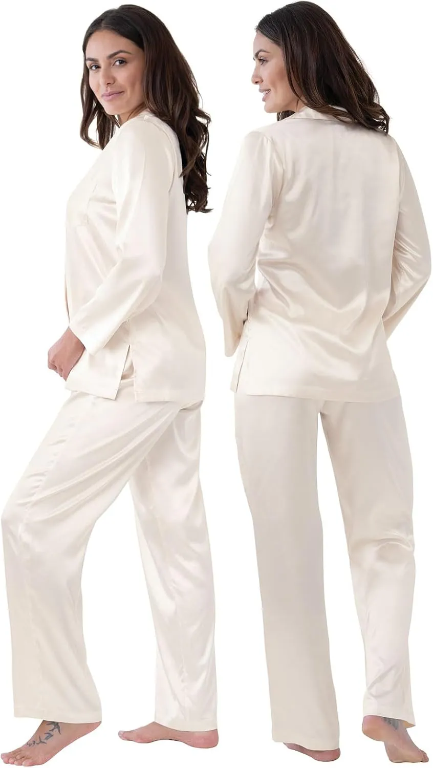 PajamaGram Women's Smooth Seduction Satin Button Front Pajama Set