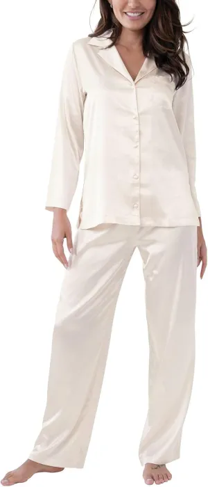 PajamaGram Women's Smooth Seduction Satin Button Front Pajama Set