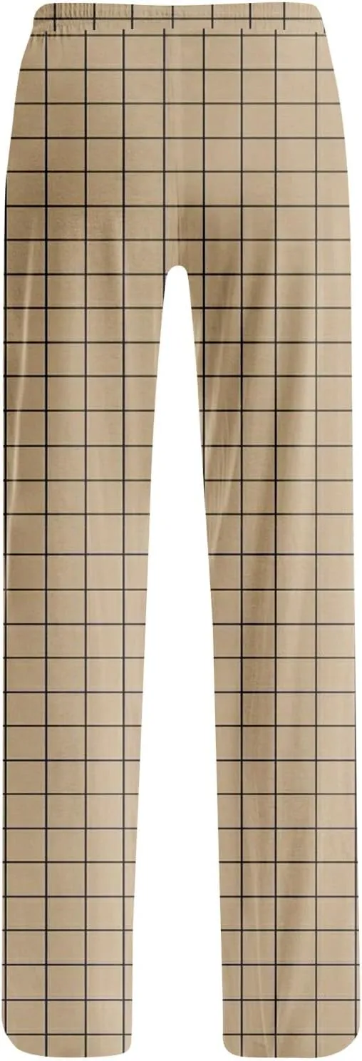 Pajamas Pants for Women Plaid Pants Wide Leg Comfy Loose Casual Stretchy Drawstring Sleep Bottom with Pockets