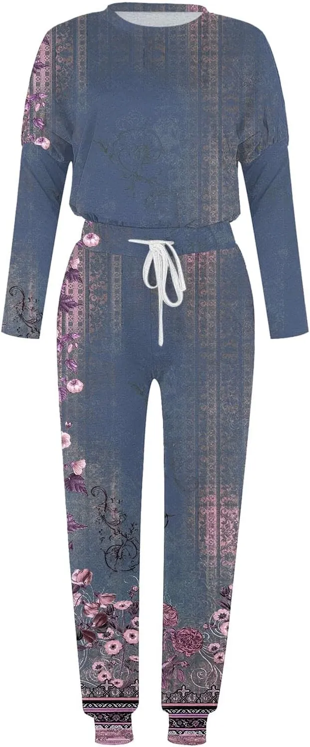 Pajamas Set for Women Women's Solid Color Casual Two Trouser Suit with Small Feet Round Neck 2-Piece Lounge