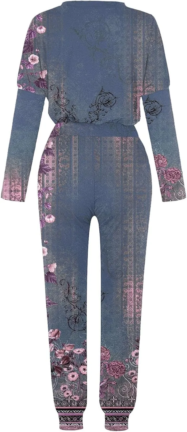 Pajamas Set for Women Women's Solid Color Casual Two Trouser Suit with Small Feet Round Neck 2-Piece Lounge