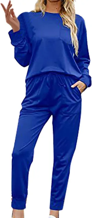 Pajamas Set for Women Women's Solid Color Casual Two Trouser Suit with Small Feet Round Neck 2-Piece Lounge
