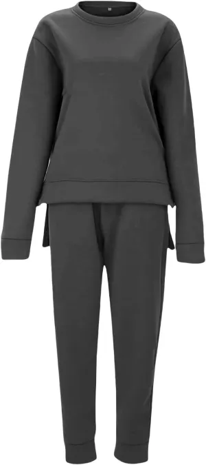 Pajamas Set for Women Women's Solid Color Casual Two Trouser Suit with Small Feet Round Neck 2-Piece Lounge