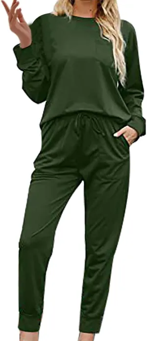 Pajamas Set for Women Women's Solid Color Casual Two Trouser Suit with Small Feet Round Neck 2-Piece Lounge