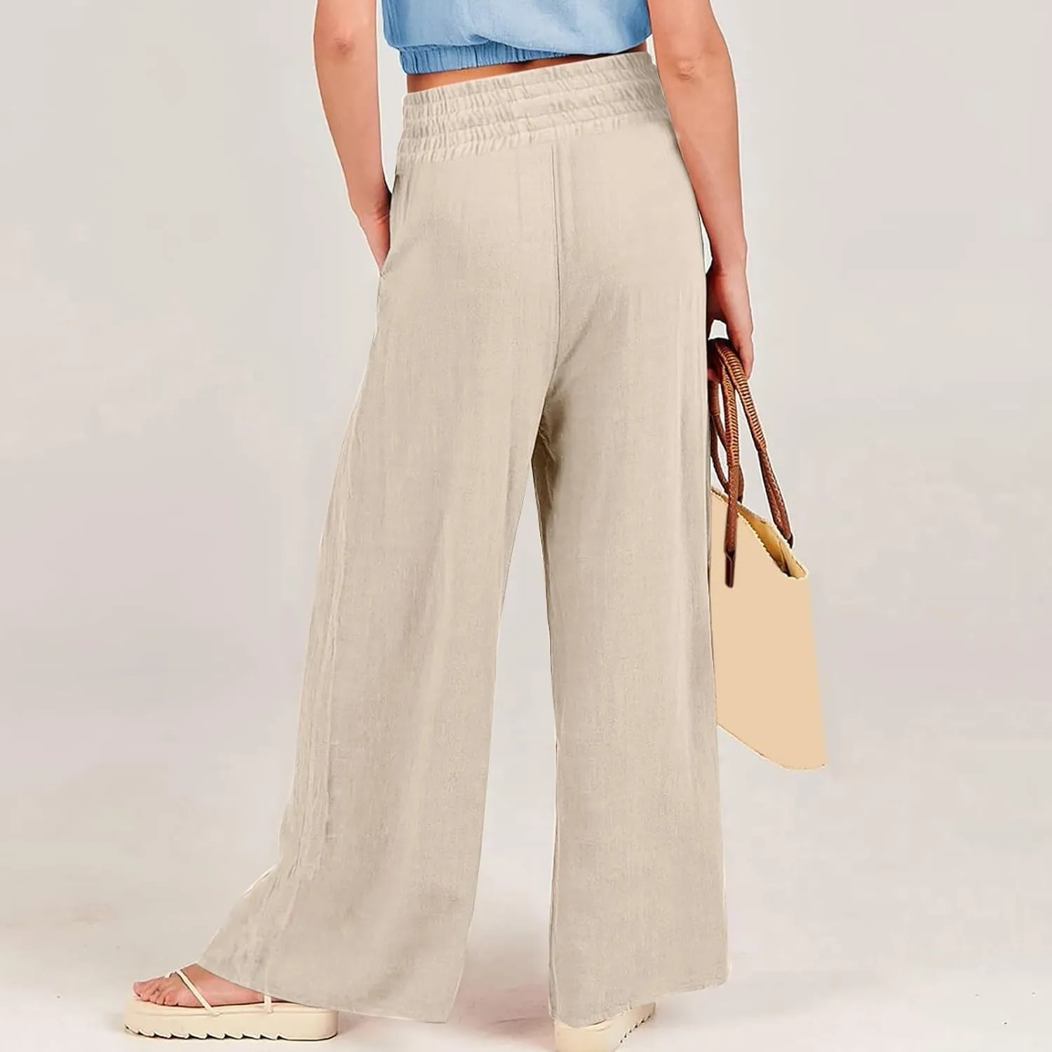 Palazzo Pants For Women Dressy Plus Size Linen Boho Wide Leg Soft Sweapants 2024 Summer Beach Travel Lounge Trouser