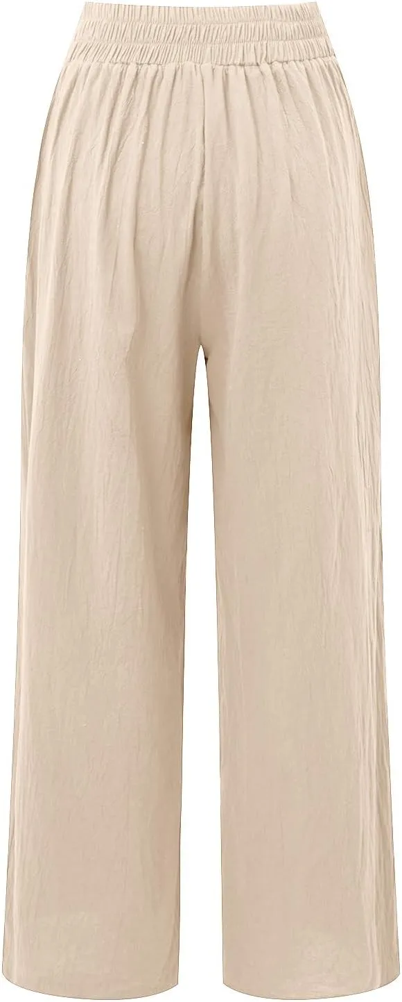 Palazzo Pants For Women Dressy Plus Size Linen Boho Wide Leg Soft Sweapants 2024 Summer Beach Travel Lounge Trouser