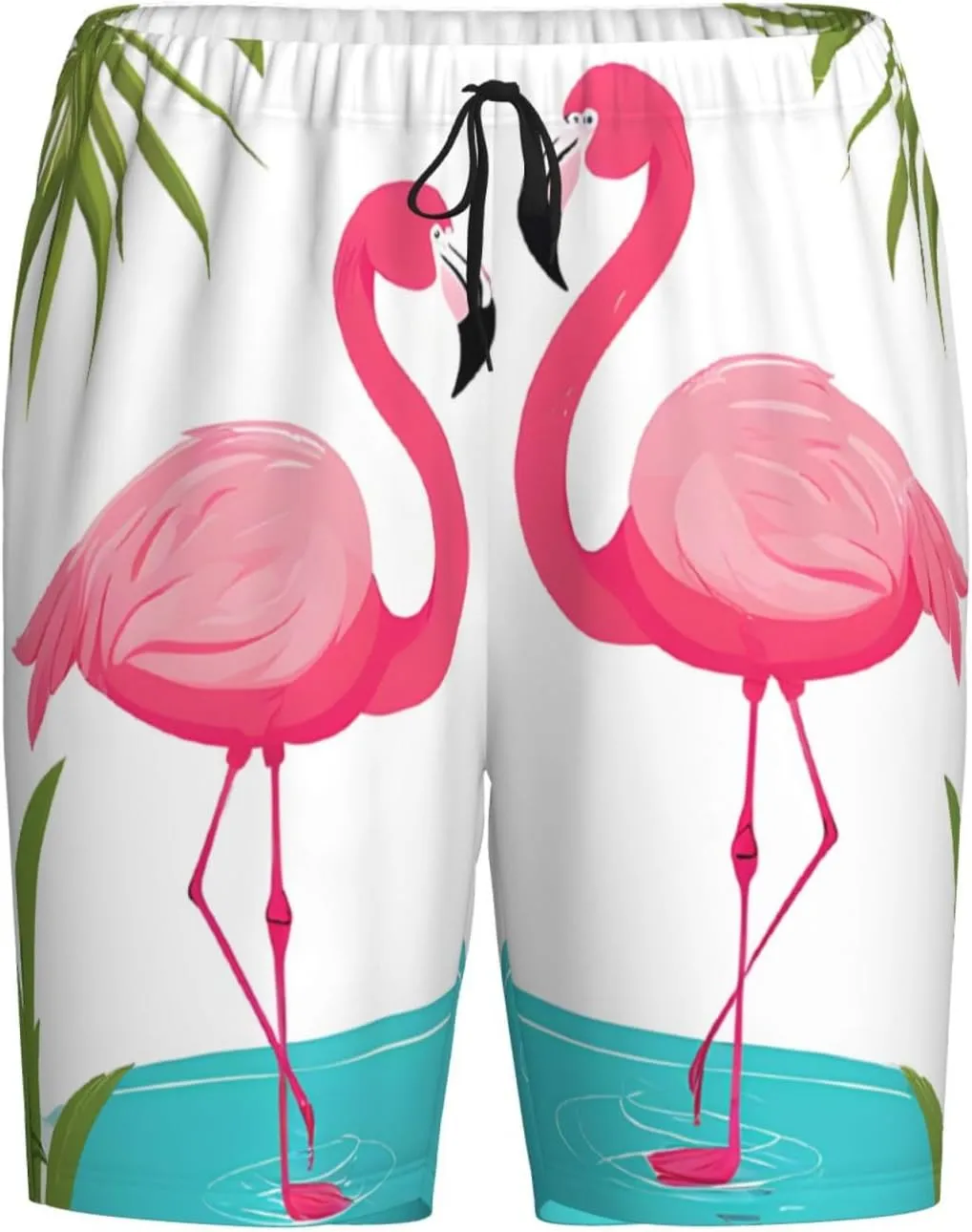 Palm Leaf and Flamingos Couple Print Men's Short Pajama Pants, Comfortable, and Breathable Sleepwear with Side Pockets