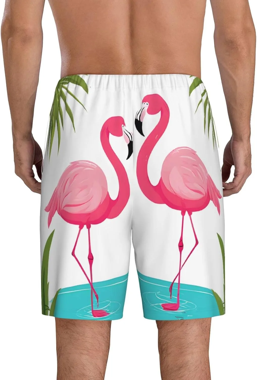 Palm Leaf and Flamingos Couple Print Men's Short Pajama Pants, Comfortable, and Breathable Sleepwear with Side Pockets