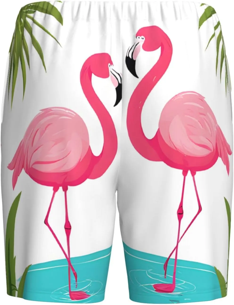 Palm Leaf and Flamingos Couple Print Men's Short Pajama Pants, Comfortable, and Breathable Sleepwear with Side Pockets