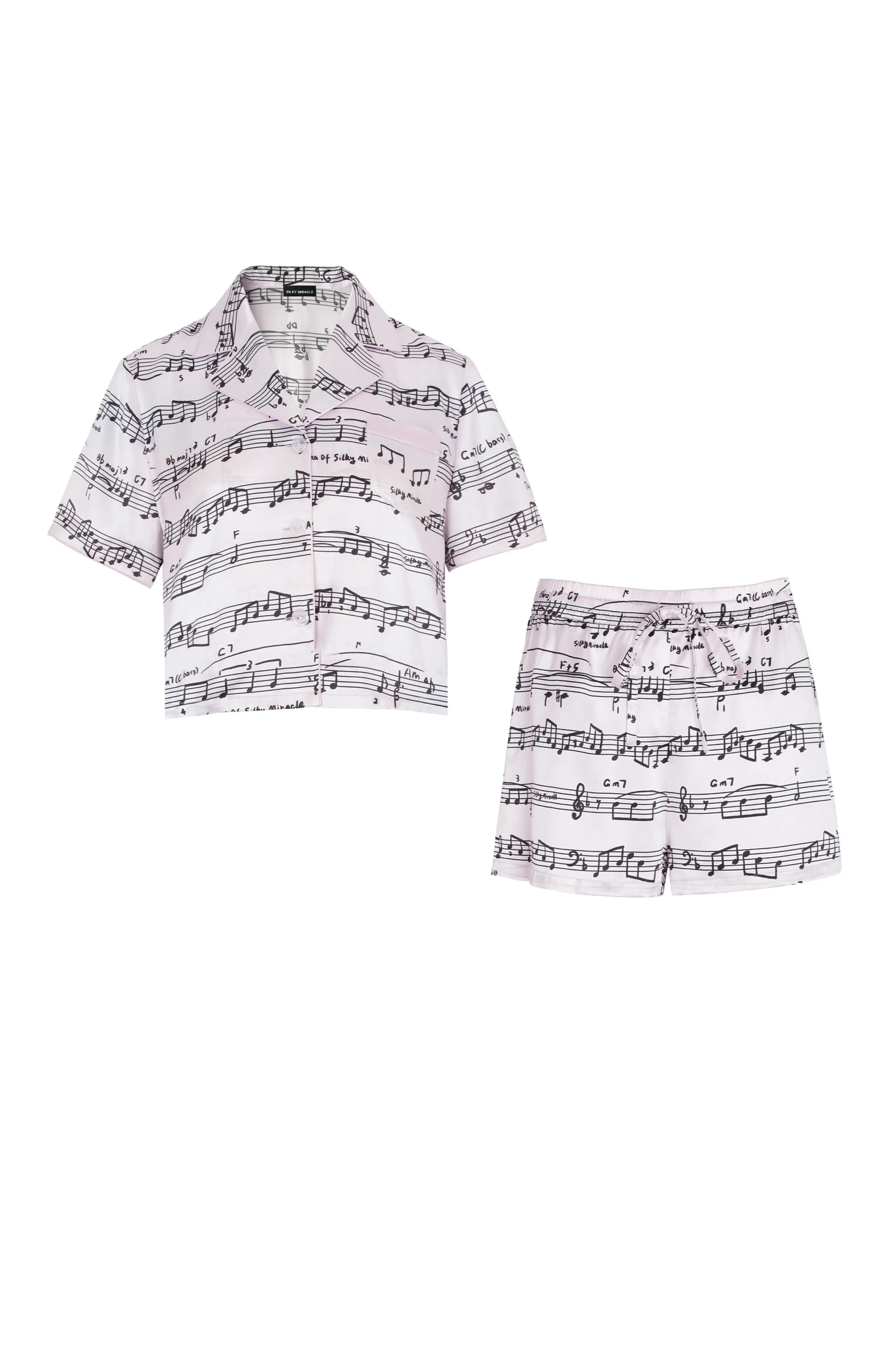 Pastel Pink Notes Print Silk Pyjama Set
