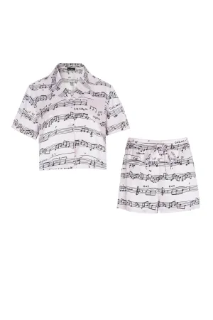 Pastel Pink Notes Print Silk Pyjama Set