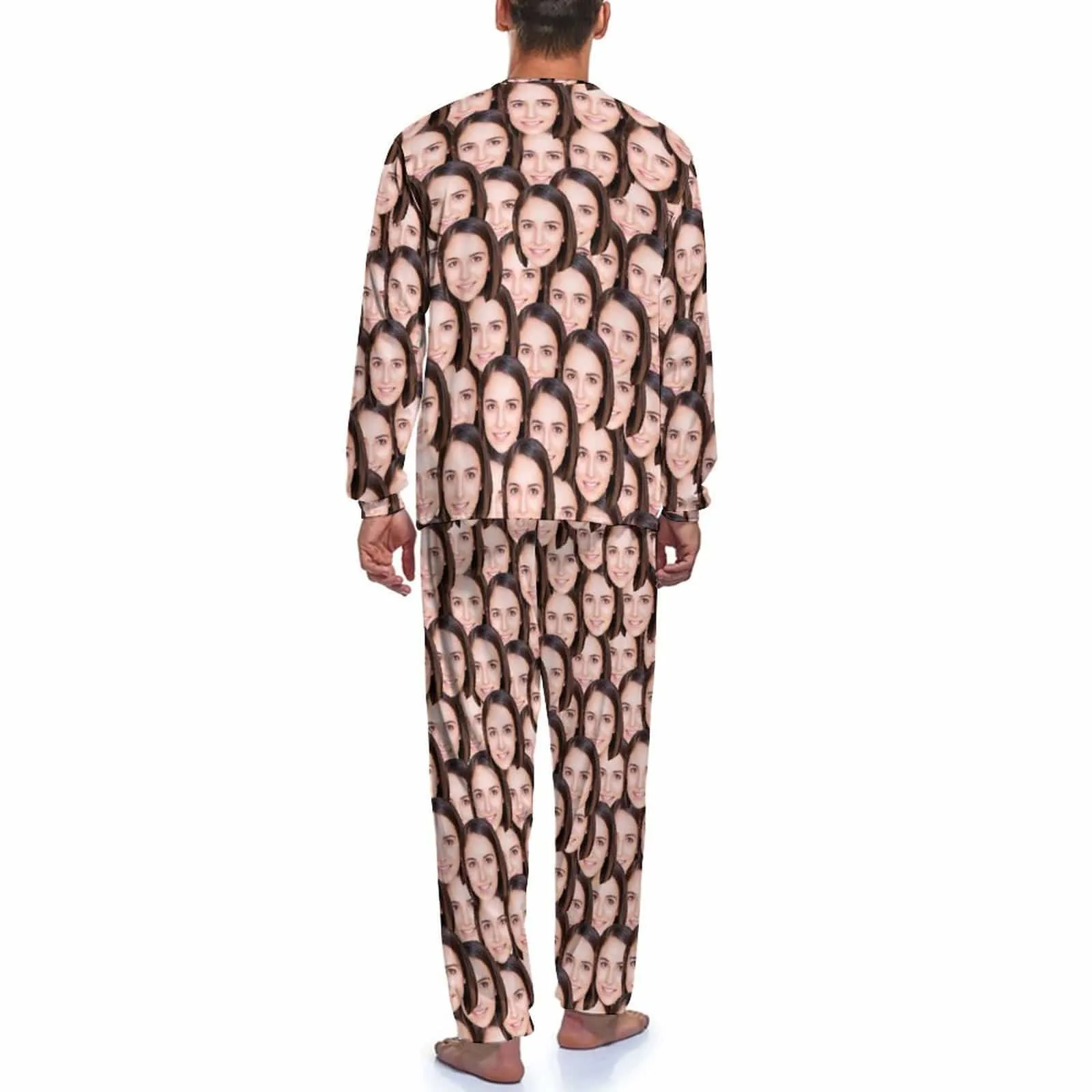 Personalized Photo Pajamas for Men Custom Face Lover's Head Crewneck Long Pajama Set Gifts for Couples