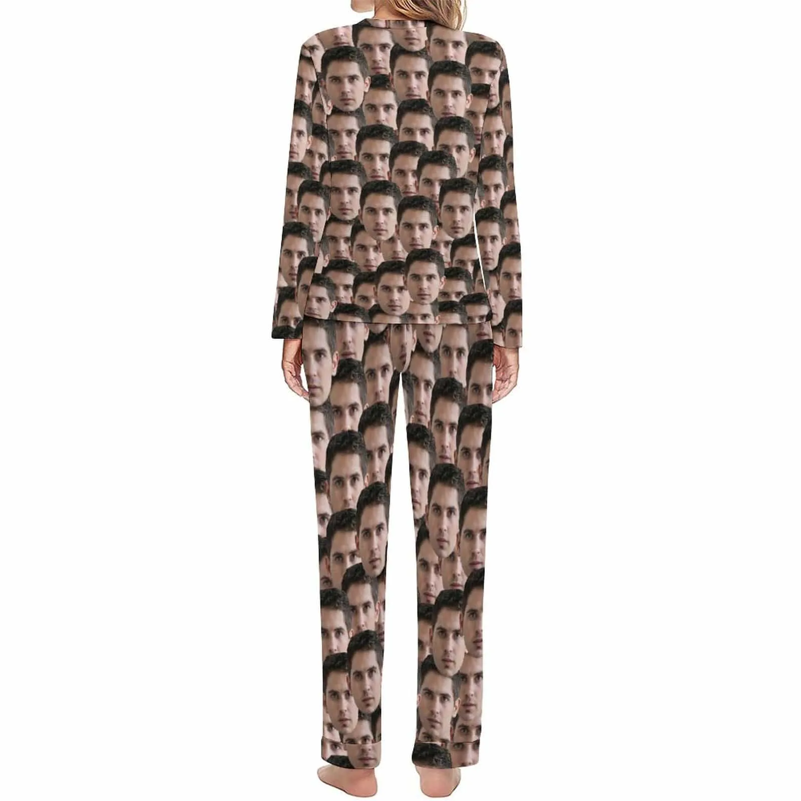 Personalized Photo Pajamas for Men Custom Face Lover's Head Crewneck Long Pajama Set Gifts for Couples
