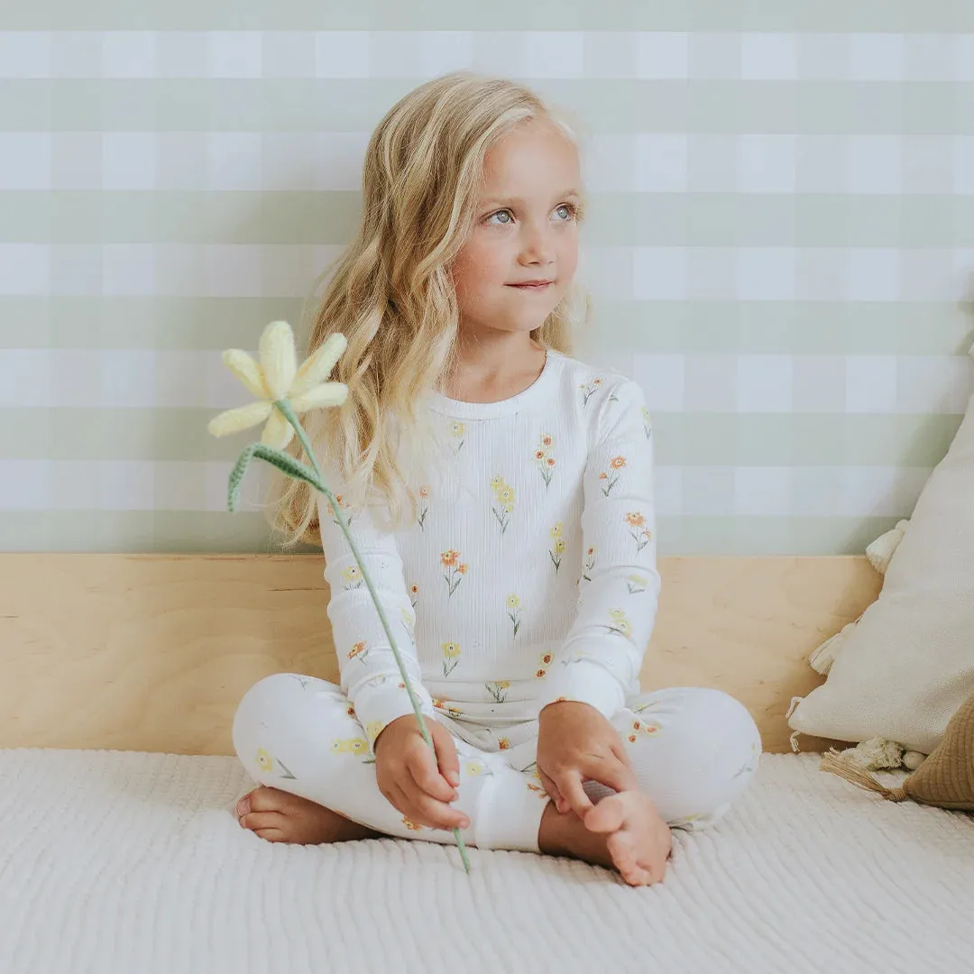 PETIT LEM- BIG KIDS DAFFODIL PRINT PAJAMA SET