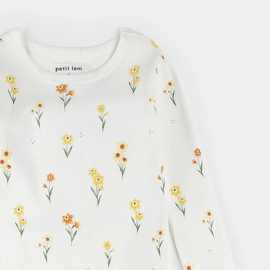 PETIT LEM- BIG KIDS DAFFODIL PRINT PAJAMA SET