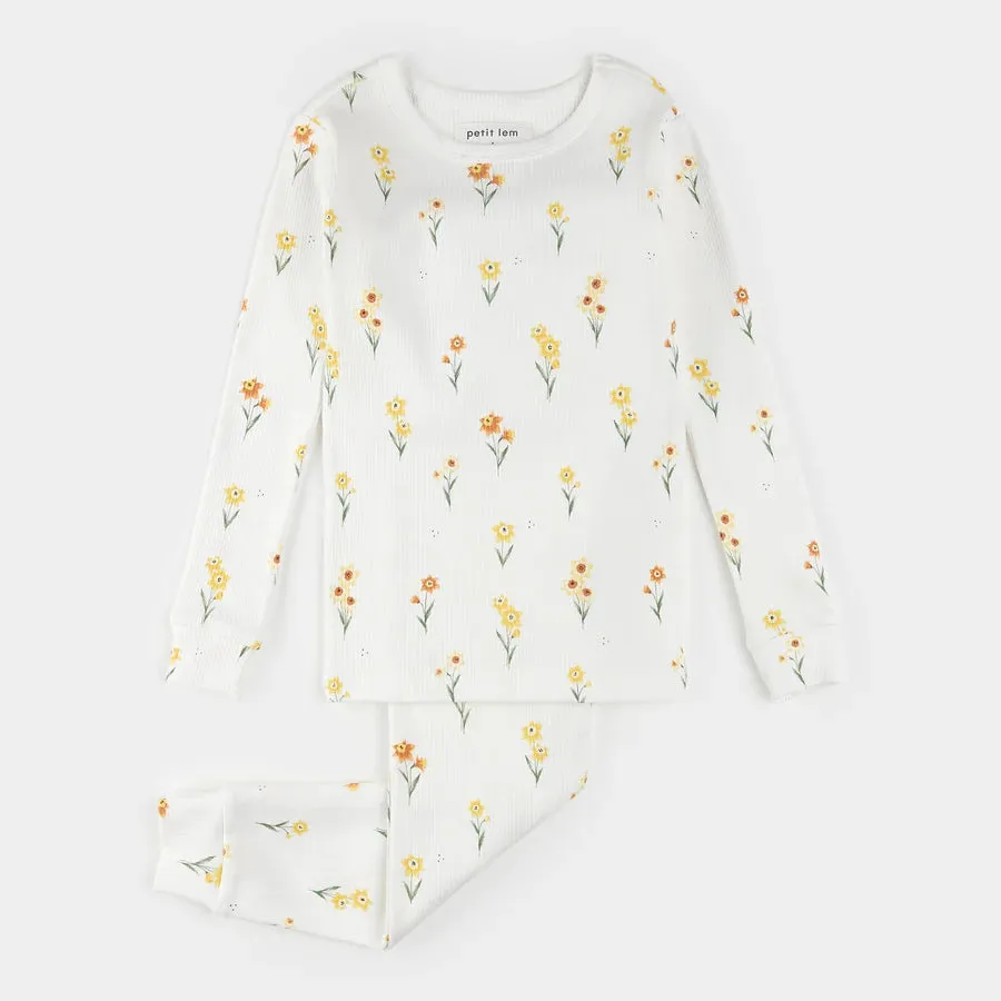 PETIT LEM- BIG KIDS DAFFODIL PRINT PAJAMA SET