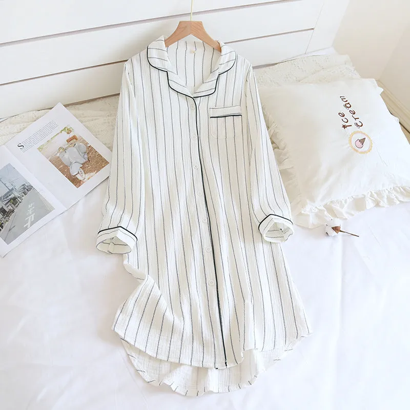 Pin-Stripped Button-Down Night Shirt