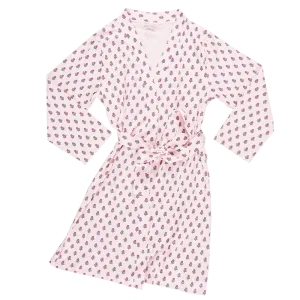 Pink Chicken Womens Organic Robe in Pink Tiny Flower Block Print