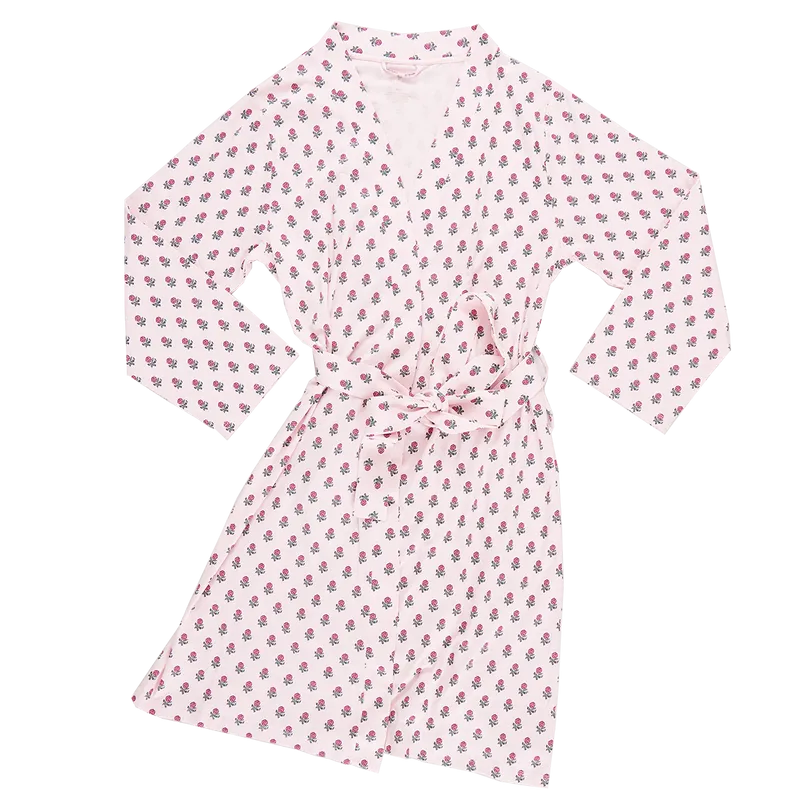Pink Chicken Womens Organic Robe in Pink Tiny Flower Block Print
