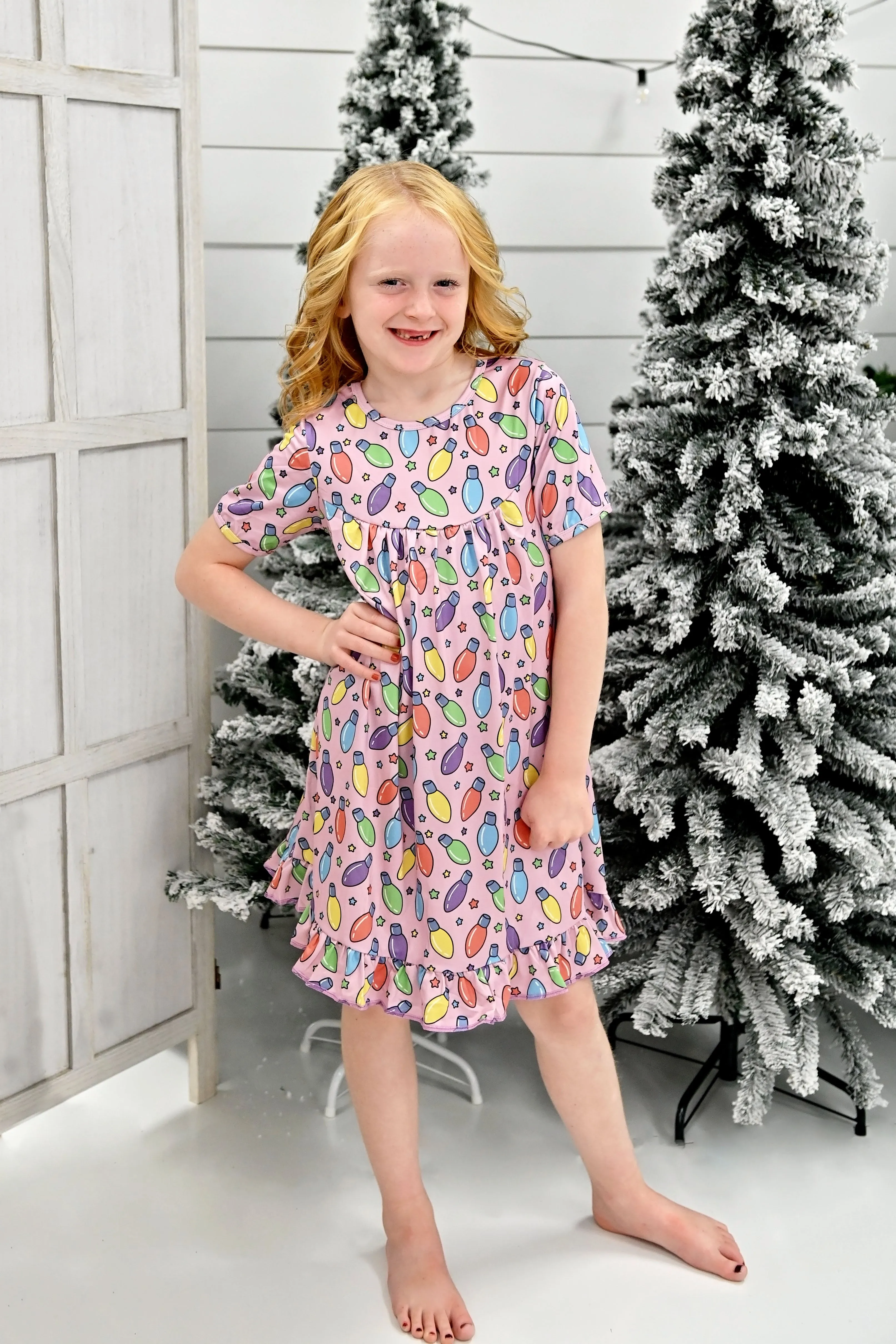 Pink Christmas Light Milk Silk Nightgown