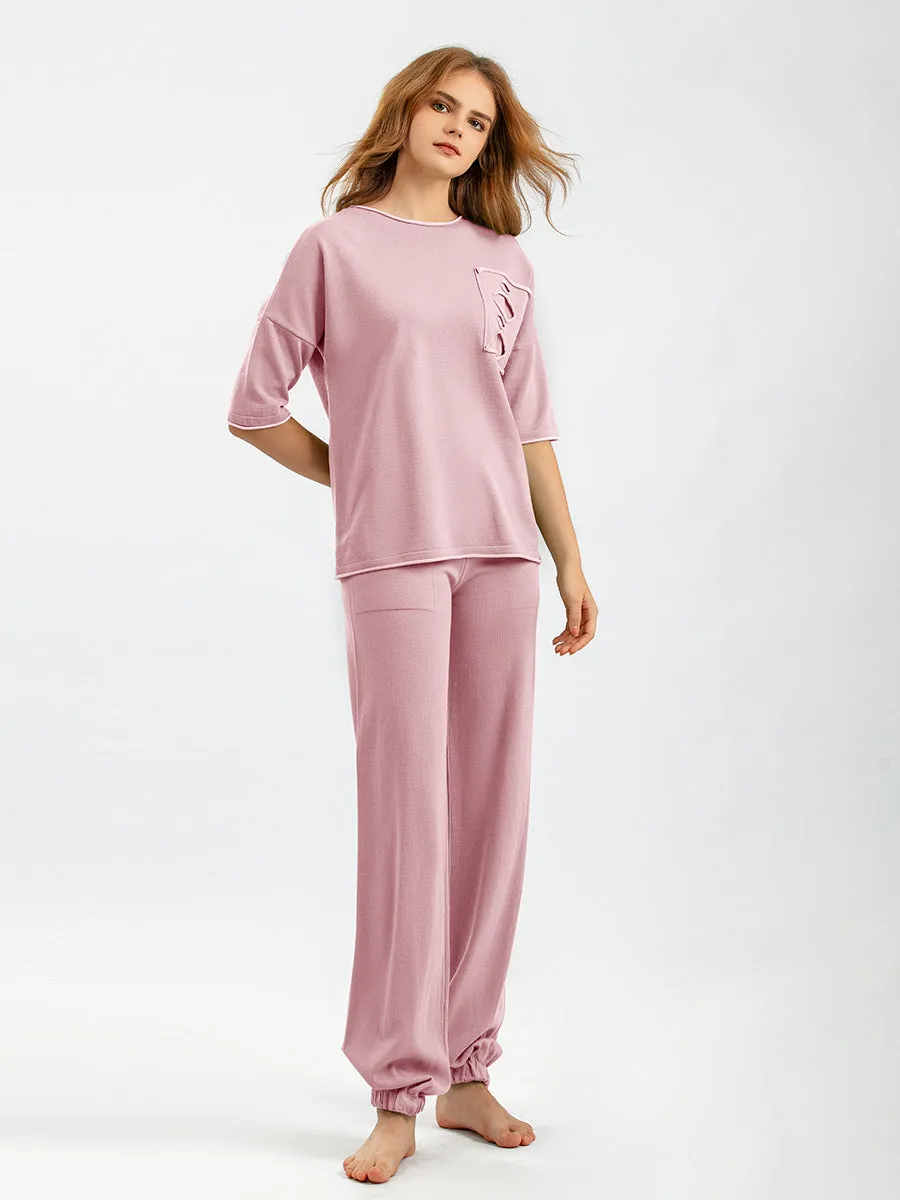 Pink Cut & Sewn Viscose Pajama Set