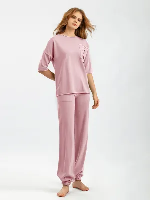 Pink Cut & Sewn Viscose Pajama Set