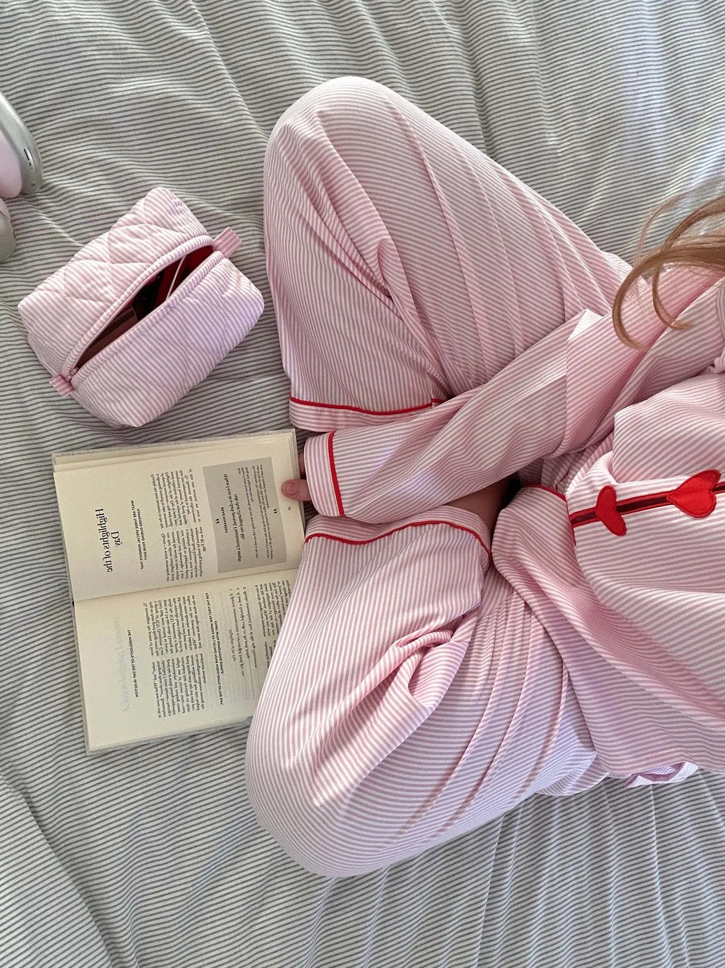 Pink Heart Vertical Stripe Pajama Set