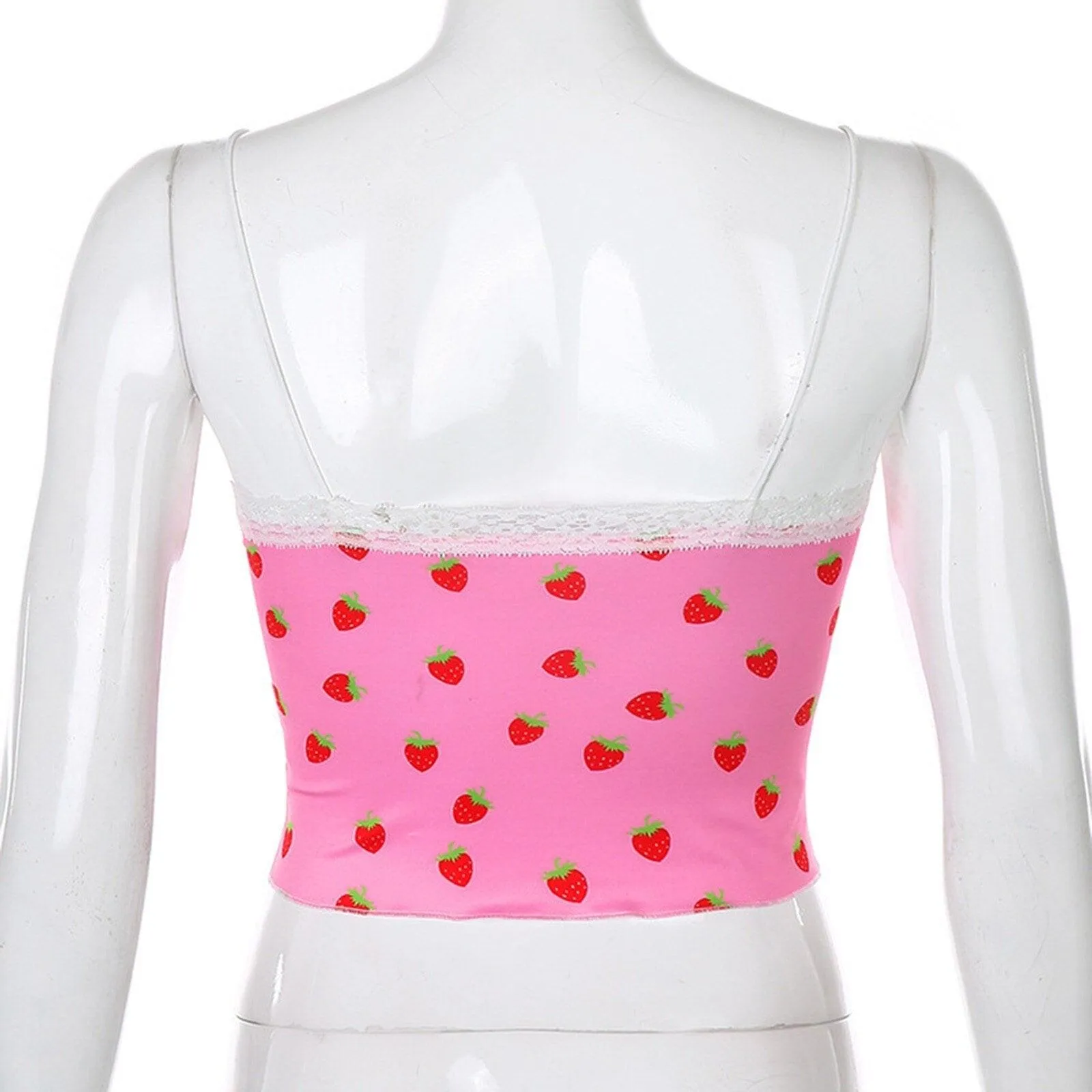 Pink Strawberry and White Lace Camisole Top: Cute top for indoors, outdoors, clubbing or nightwear