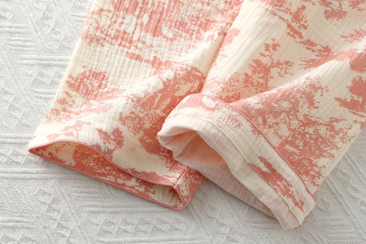 Pink Thin Cotton Kimono Style Pajama Set