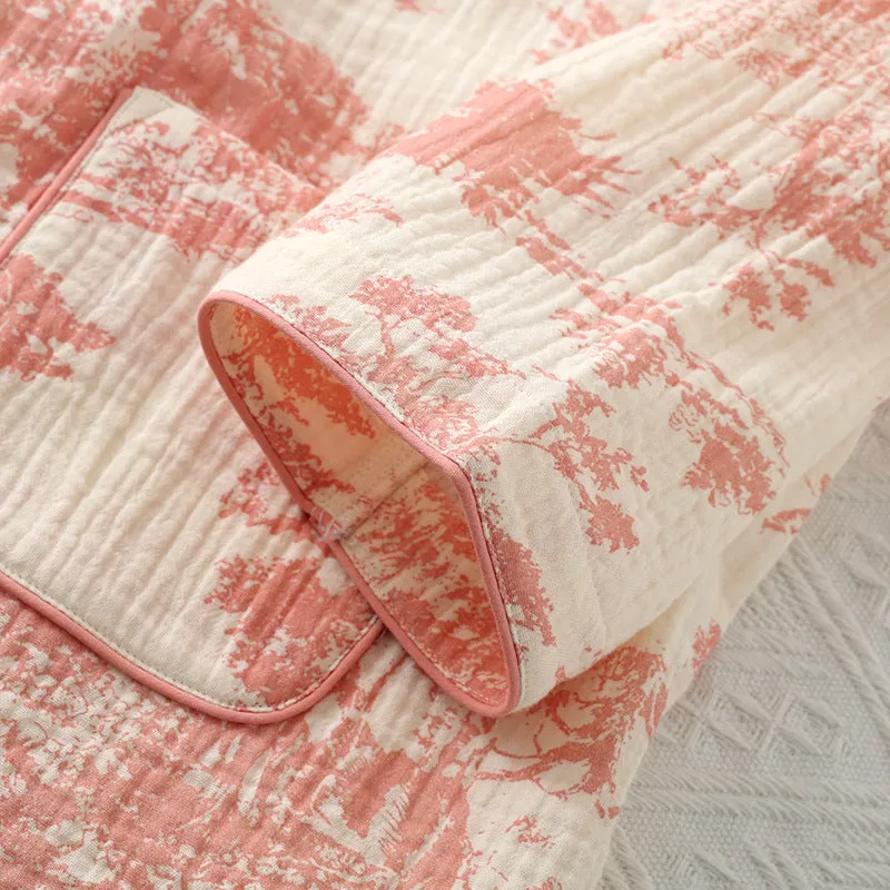 Pink Thin Cotton Kimono Style Pajama Set
