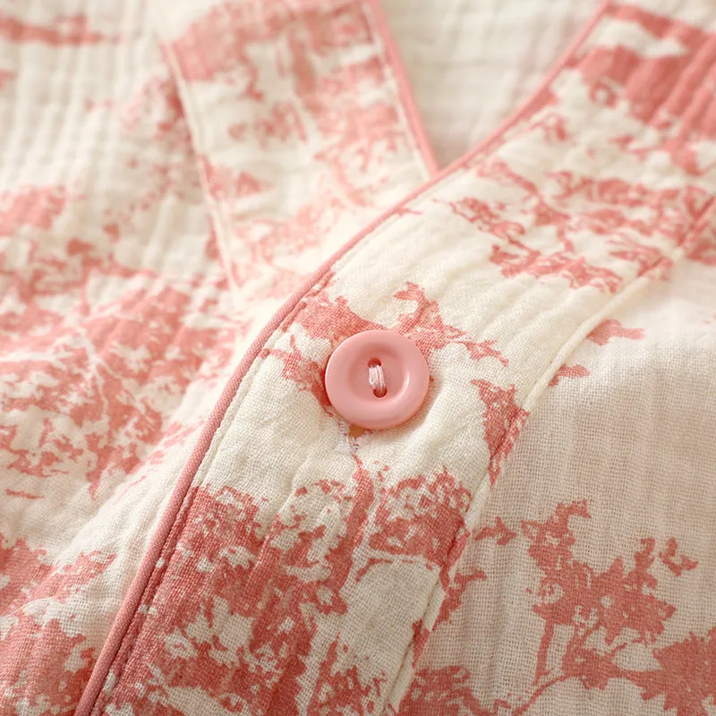 Pink Thin Cotton Kimono Style Pajama Set