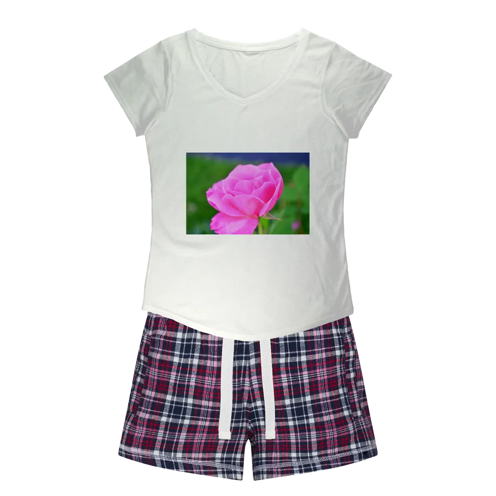 PinkFlower Women's Sleepy Tee and Flannel Short