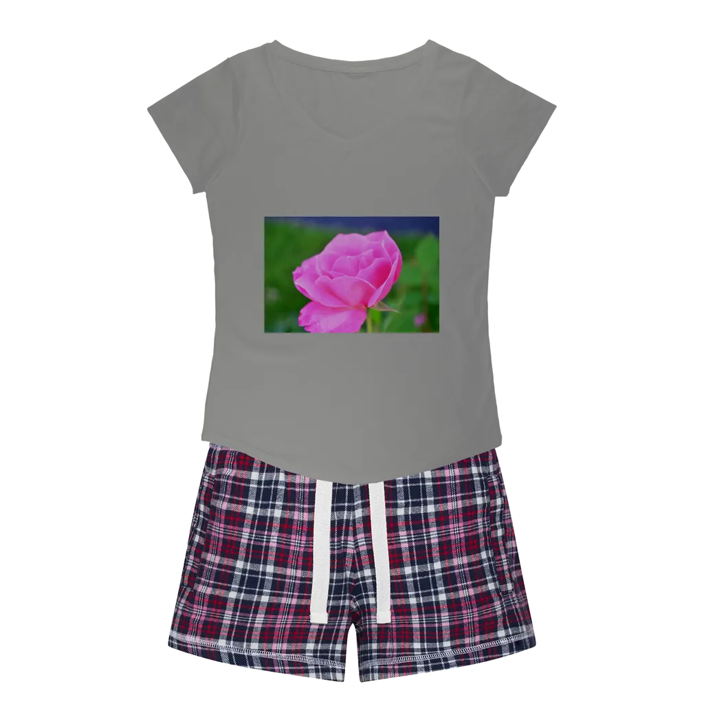 PinkFlower Women's Sleepy Tee and Flannel Short
