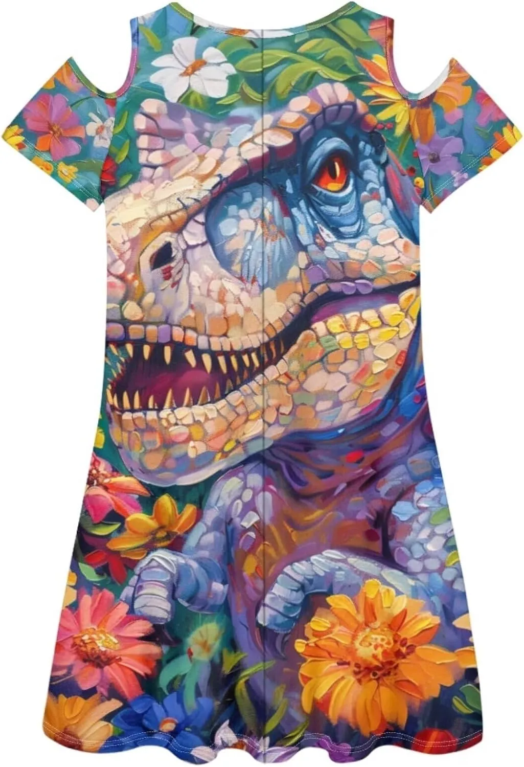 PinUp Angel Womens Summer Dress Casual Loose Short Sleeve Crew Neck Shift Artistic Oil Painting Animal Pattern Dresses