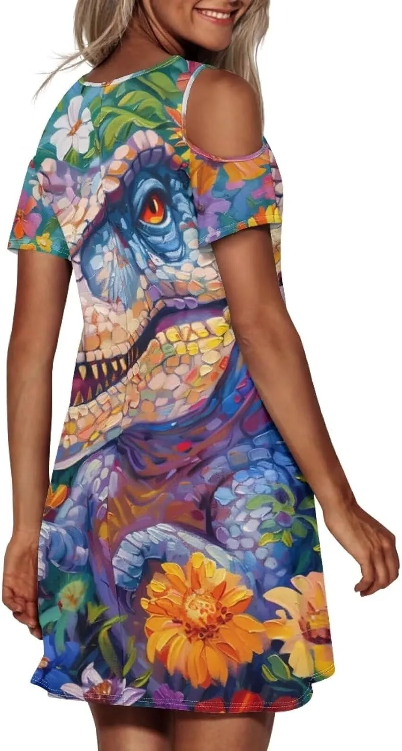 PinUp Angel Womens Summer Dress Casual Loose Short Sleeve Crew Neck Shift Artistic Oil Painting Animal Pattern Dresses