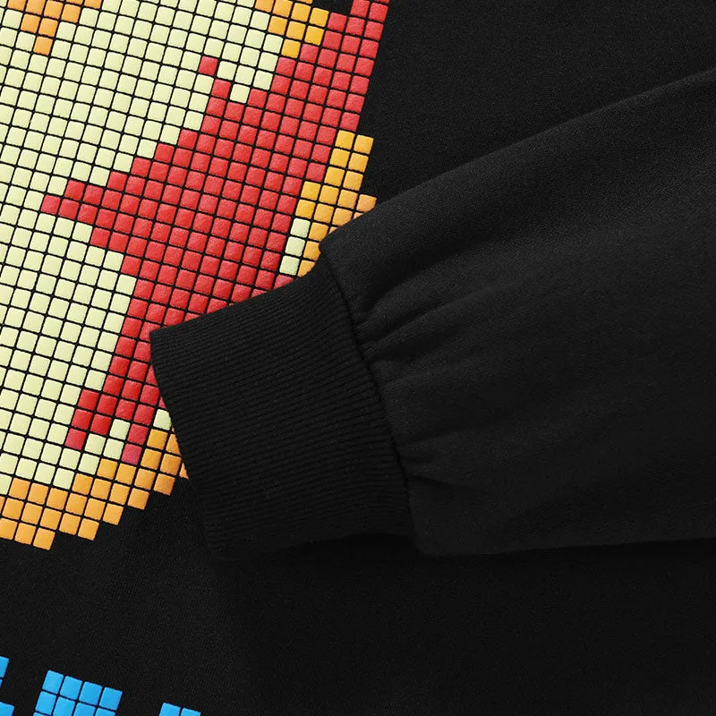 Pixel Cartoon Print Drop-Shoulder Sleeve Sweatshirt