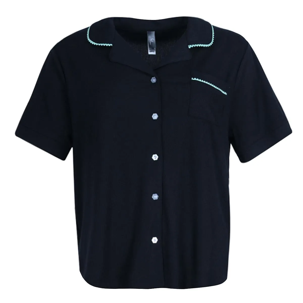 PJ Couture Women's Button Down Wavy Notch Collar Short Sleeve Capri Set