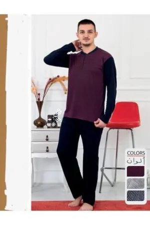 PİJAMA Cotton Jacquard Long Sleeve Men's Pajama Set  1002