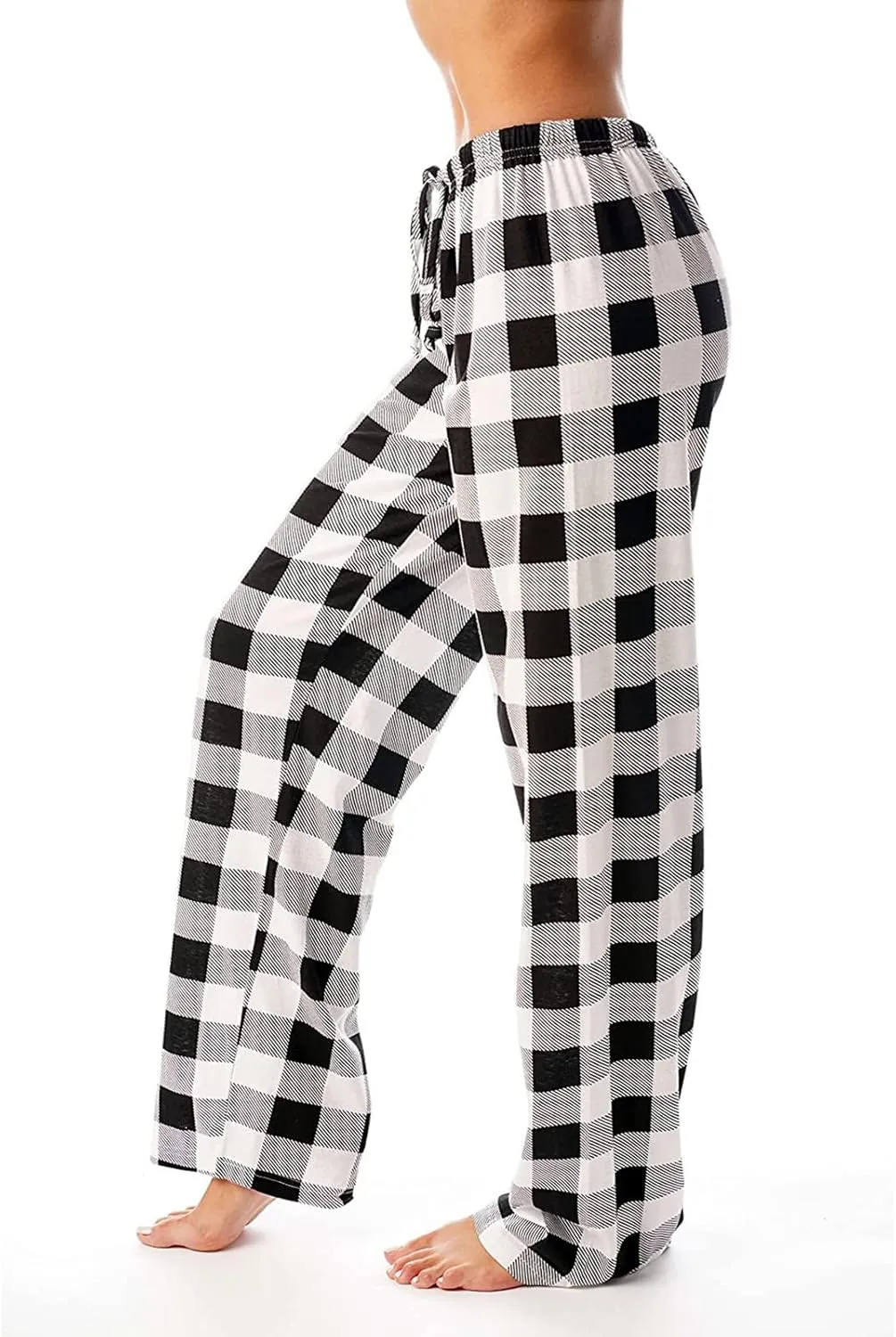 Plaid Pajama Pants Women Soft Stretchy Lightweight Comfy Lounge Pants Drawstring Baggy Wide Leg Sleep Trousers