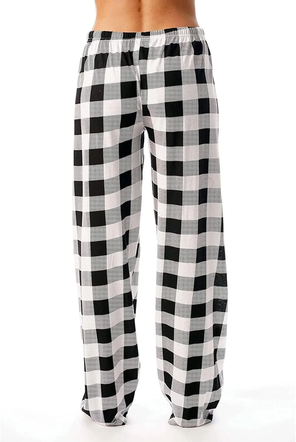 Plaid Pajama Pants Women Soft Stretchy Lightweight Comfy Lounge Pants Drawstring Baggy Wide Leg Sleep Trousers